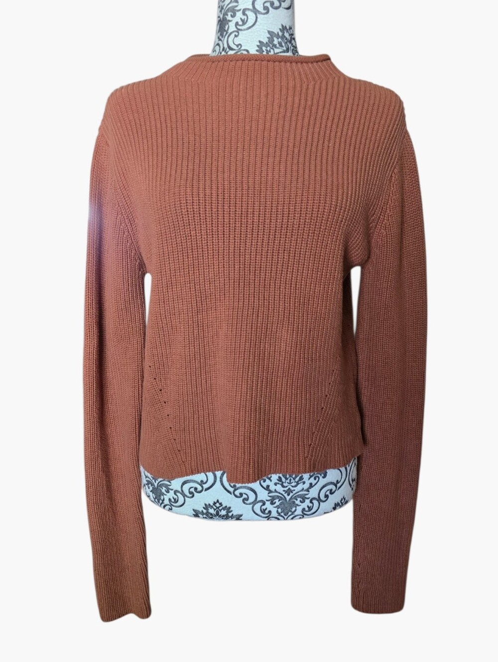 Kuwalla Rust Rib-Knit Mock Neck Sweater Size Medium